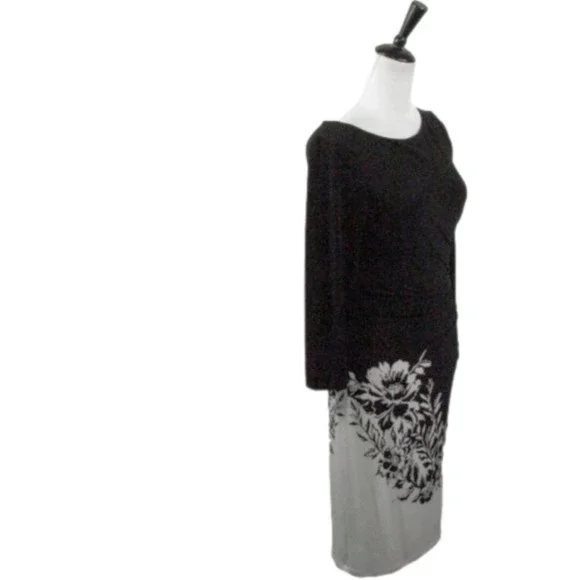 Lauren Ralph Lauren Black/White Floral 3/4 Sleeve Midi Dress Size 4